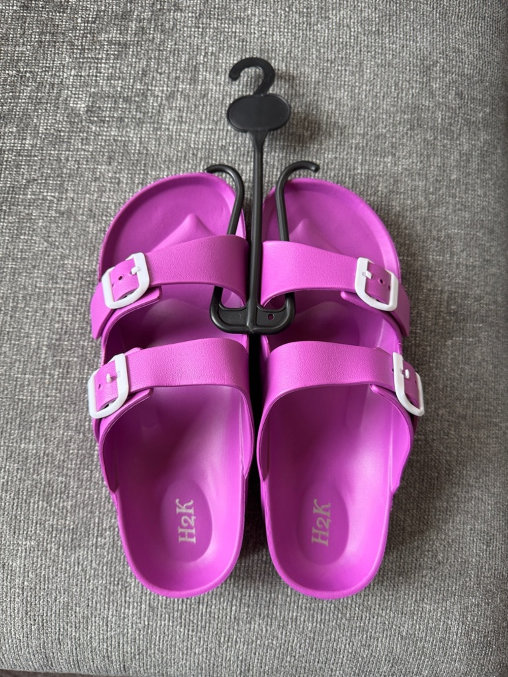 H2K Women's Double-Buckle Slide Sandals in Bright Purple